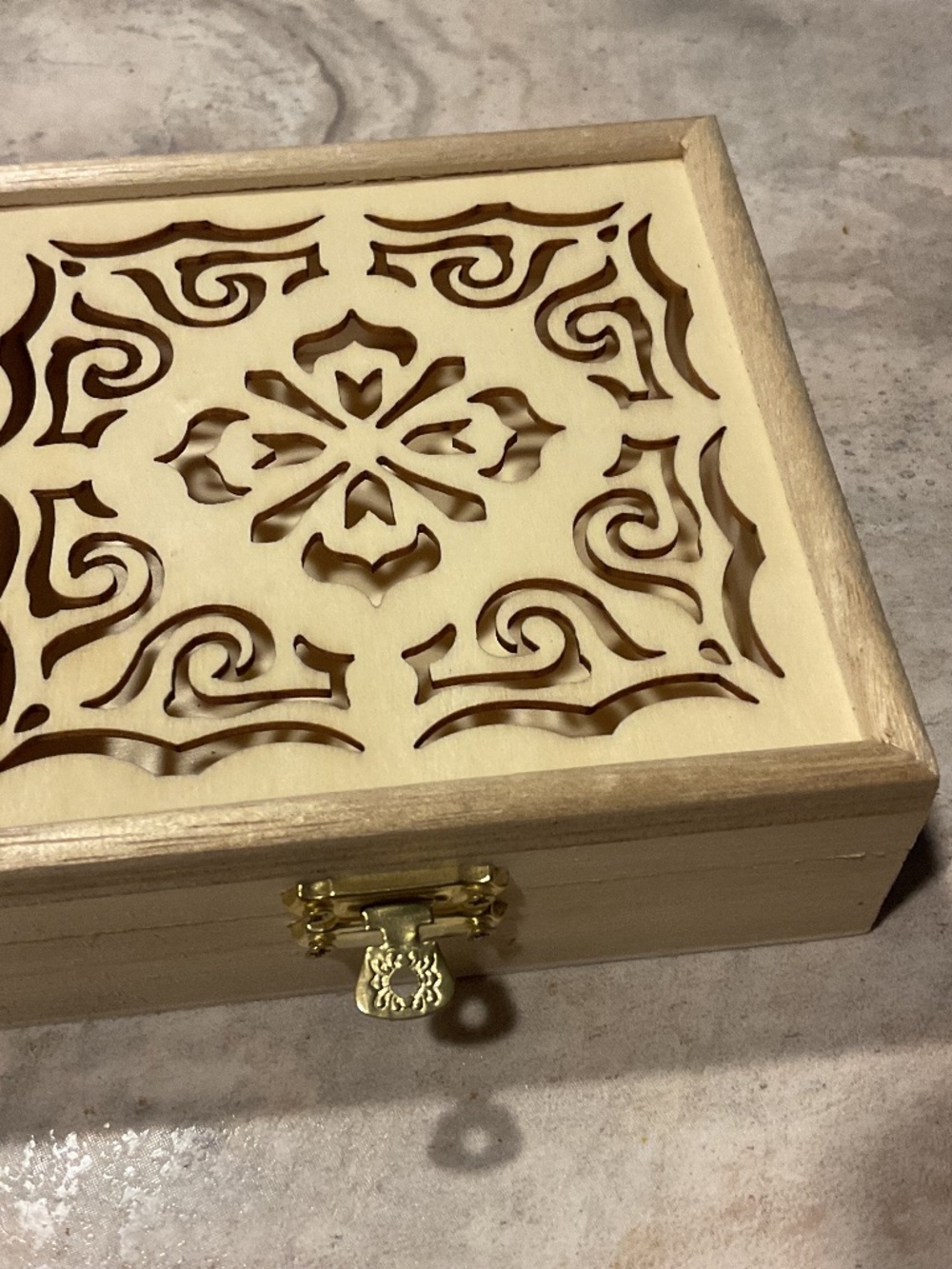 Wooden Box Laser Cut Design Hinged Lid New 5” square